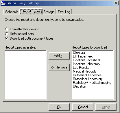 File Delivery Report Types page