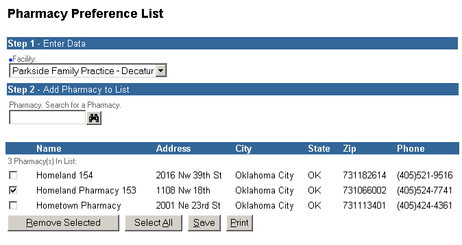 Pharmacy Preference List