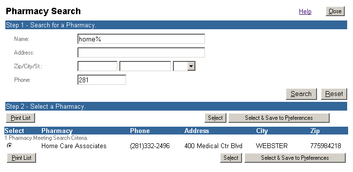 Pharmacy Search 2